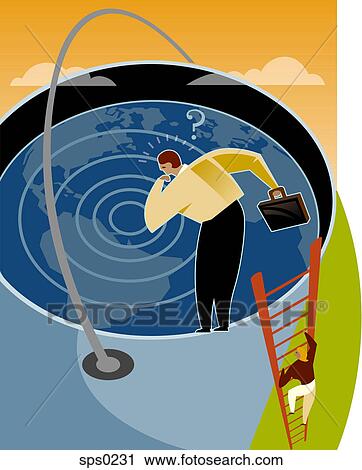 Clip Art - A man at the edge of a giant bucket. Fotosearch