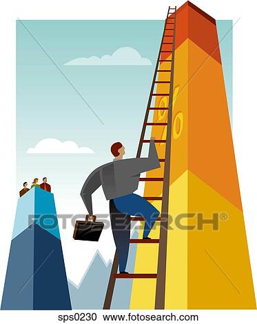 A man climbing a chart using a ladder View Large Illustration Clipart - A man climbing a chart using a ladder. Fotosearch