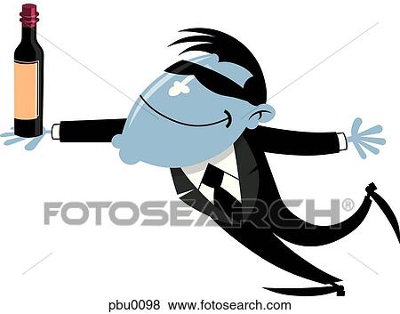 Stock Illustration - A man effortlessly balancing a bottle of wine on his hand. Fotosearch