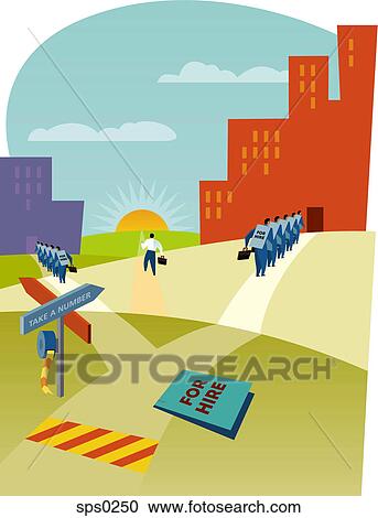 A man finding job opportunity View Large Illustration Clipart - A man finding job opportunity. Fotosearch