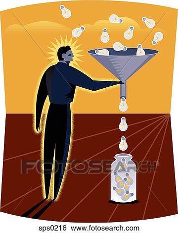 A man funneling ideas View Large Illustration Stock Illustration - A man funneling ideas. Fotosearch