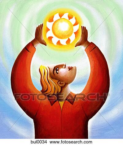 A man holding the sun View Large Illustration Stock Illustration - A man holding the sun. Fotosearch