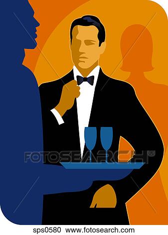 Clipart - A man in a tuxedo at a party. Fotosearch