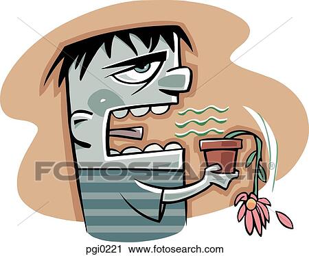 A man killing a potted flower with his bad breath View Large Illustration Clip Art - A man killing a potted flower with his bad breath. Fotosearch