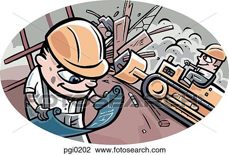 A man looking at blueprint at a construction site View Large Illustration Drawing - A man looking at blueprint at a construction site. Fotosearch