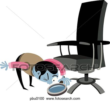 Clipart - A man looking at the floor through a magnifying glass. Fotosearch