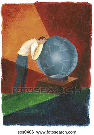 Stock Illustration - A man looking into a huge crystal ball. Fotosearch