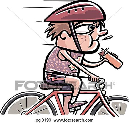 A man riding a bike while eating an energy bar View Large Illustration Clipart - A man riding a bike while eating an energy bar. Fotosearch