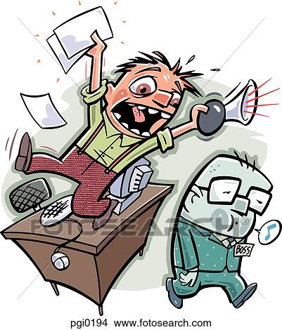 A man trying to get attention from his boss by yelling and jumping on the table View Large Illustration Stock Illustration - A man trying to get attention from his boss by yelling and jumping on the table. Fotosearch