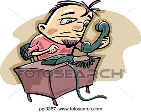 Stock Illustration - A man trying to use a broken phone. Fotosearch