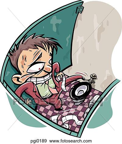Stock Illustration - A man using his foot to flush the dirty public toilet. Fotosearch