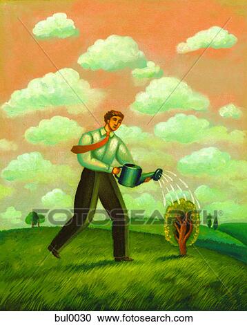 A man watering a sapling View Large Illustration Clipart - A man watering a sapling. Fotosearch