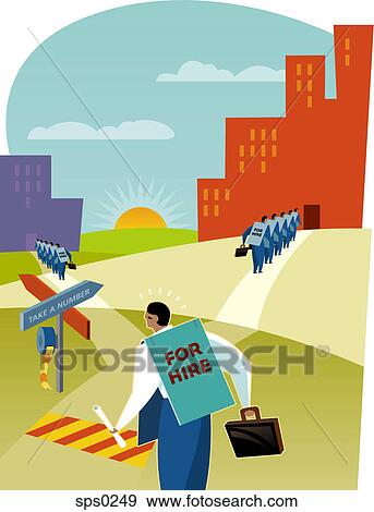 A man wearing a 'for hire' sign View Large Illustration Stock Illustration - A man wearing a 'for hire' sign. Fotosearch