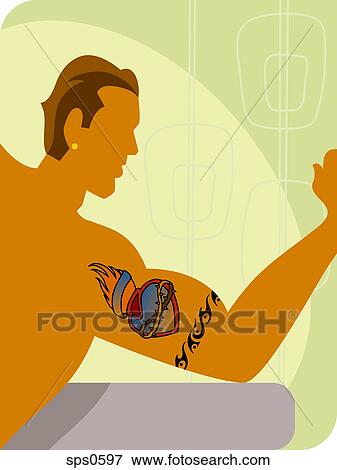 A man with a tattoo on his arm View Large Illustration Stock Illustration - A man with a tattoo on his arm. Fotosearch