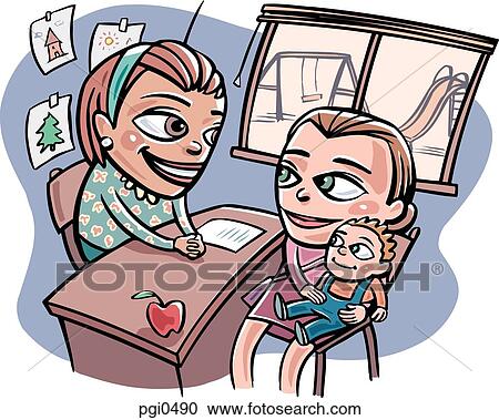 A mother and child visiting a pediatrician View Large Illustration Clipart - A mother and child visiting a pediatrician. Fotosearch