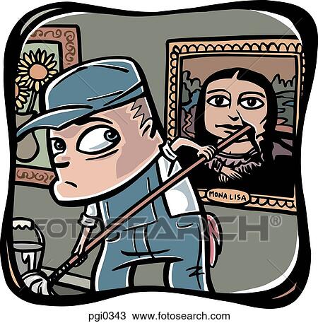 Drawing - A painting is damaged by a careless janitor. Fotosearch