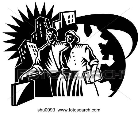 Drawing - A pair of businesspeople walking to work. Fotosearch