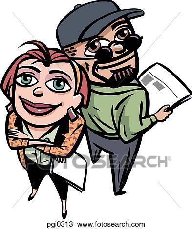 A pair of smiling business partners View Large Illustration Drawing - A pair of smiling business partners. Fotosearch