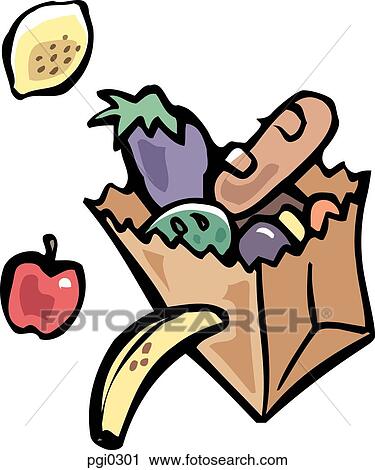 A paper bag full of fruits and vegetables View Large Illustration Clip Art - A paper bag full of fruits and vegetables. Fotosearch