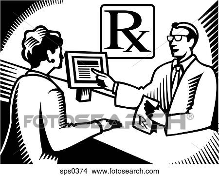 A pharmacist explaining a prescription to a customer drawn black and white View Large Illustration Stock Illustration - A pharmacist explaining a prescription to a customer drawn black and white. Fotosearch