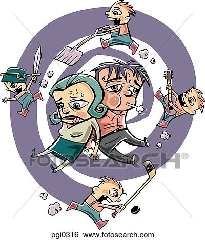 A picture of exhausted parents surrounded by four naughty kids View Large Illustration Stock Illustration - A picture of exhausted parents surrounded by four naughty kids. Fotosearch