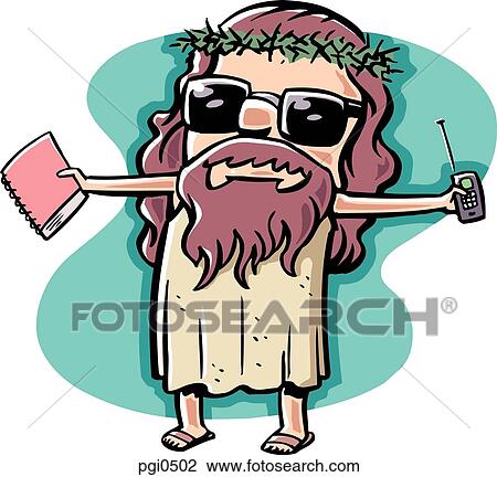 Drawing - A picture of modern Jesus complete with cell phone and sunglasses. Fotosearch