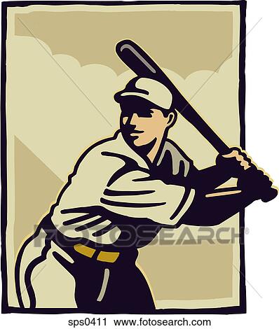 A player swinging a baseball bat during a game View Large Illustration Clip Art - A player swinging a baseball bat during a game. Fotosearch