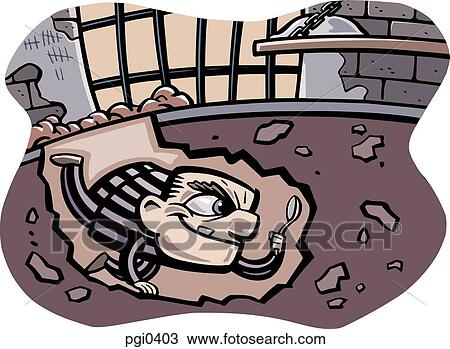 Drawing - A prisoner escaping from jail. Fotosearch