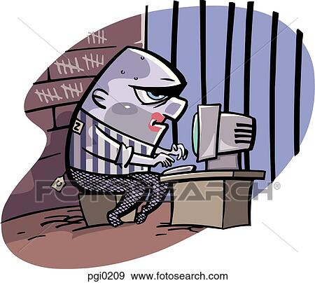 A prisoner using the computer in his cell View Large Illustration Stock Illustration - A prisoner using the computer in his cell. Fotosearch