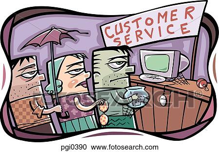 A queue at the customer service counter in a shop View Large Illustration Clipart - A queue at the customer service counter in a shop. Fotosearch
