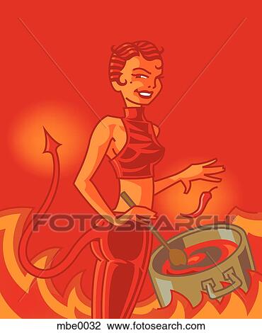 Drawing - A she-devil adding spice to her food. Fotosearch