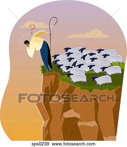 A shepherd at the edge of a cliff View Large Illustration Stock Illustration - A shepherd at the edge of a cliff. Fotosearch