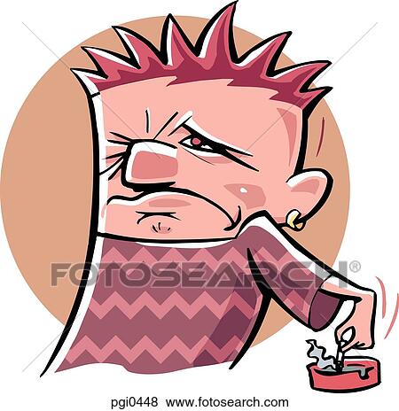 Stock Illustration - A smoker stubbing out a cigarette in an ashtray. Fotosearch
