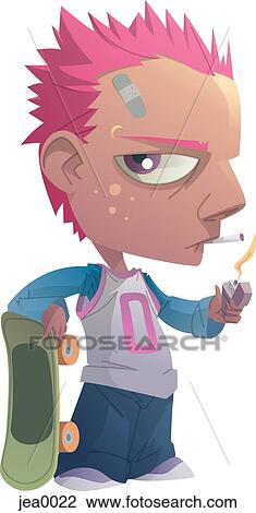 A teenage boy smoking a cigarette View Large Illustration Drawing - A teenage boy smoking a cigarette. Fotosearch