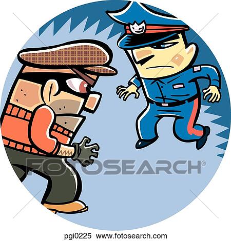 Stock Illustration - A thief and a policeman. Fotosearch