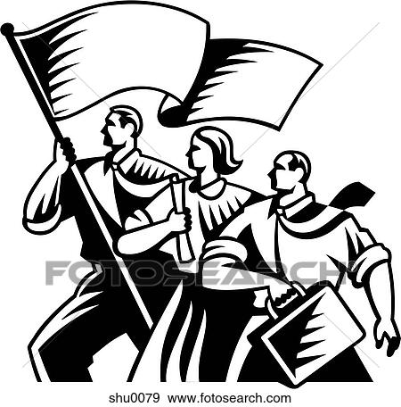 Stock Illustration - A trio of businesspeople, with one carrying a flag. Fotosearch
