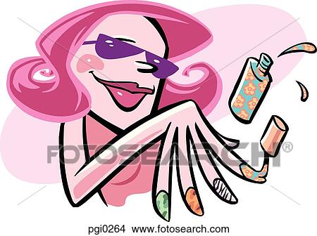 Stock Illustration - A woman applying nail varnish. Fotosearch