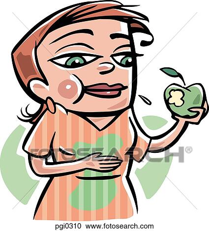 A woman eating an apple View Large Illustration Clipart - A woman eating an apple. Fotosearch