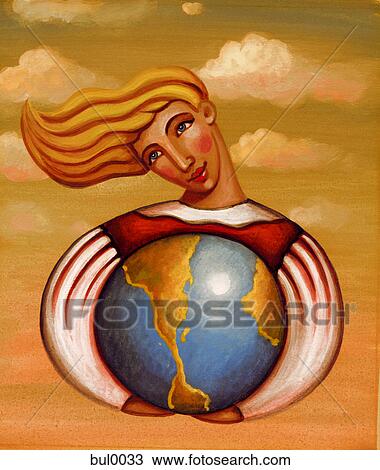 A woman encircling the earth View Large Illustration Drawing - A woman encircling the earth. Fotosearch