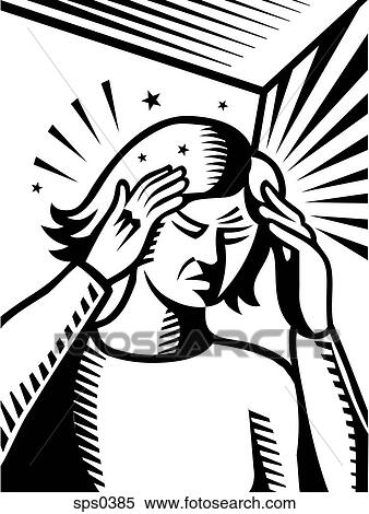 A woman having a bad migraine pain shown in black and white View Large Illustration Stock Illustration - A woman having a bad migraine pain shown in black and white. Fotosearch