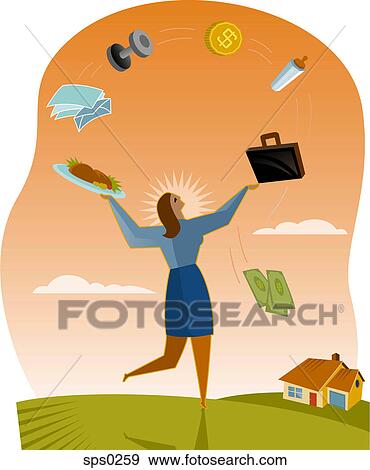 A woman juggling with her life View Large Illustration Stock Illustration - A woman juggling with her life. Fotosearch
