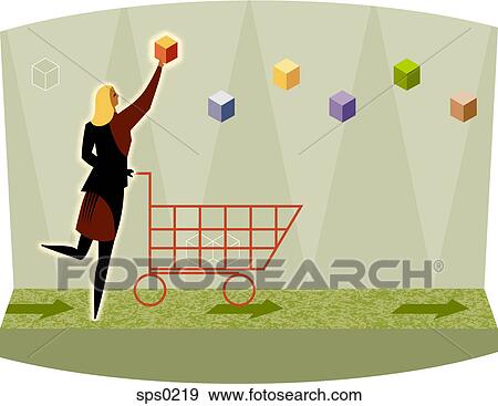 A woman putting blocks in her shopping cart View Large Illustration Stock Illustration - A woman putting blocks in her shopping cart. Fotosearch