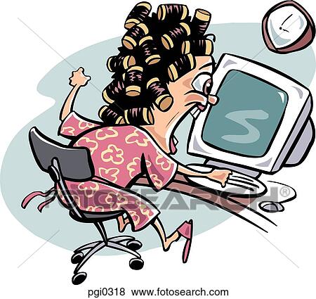 Stock Illustration - A woman showing frustration at her computer. Fotosearch