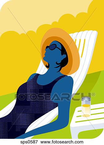 Stock Illustration - A woman sun tanning. Fotosearch