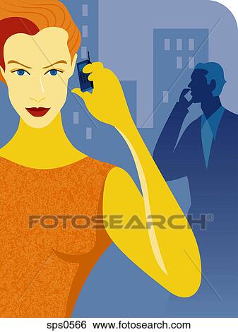 Stock Illustration - A woman talking on her cell phone. Fotosearch