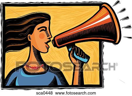 A woman talking through a megaphone View Large Illustration Stock Illustration - A woman talking through a megaphone. Fotosearch