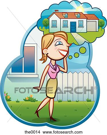 A woman thinking about her dream house View Large Illustration Stock Illustration - A woman thinking about her dream house. Fotosearch