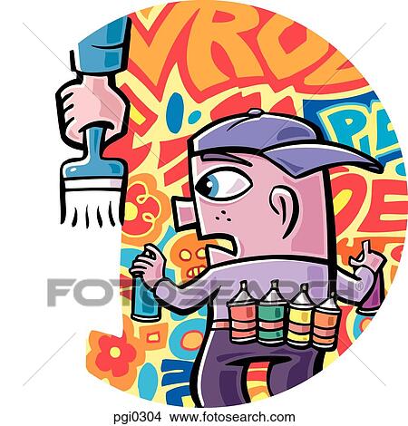 Stock Illustration - A young boy's graffiti being painted out. Fotosearch