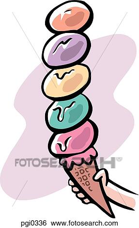 An ice-cream cone with five flavors of ice cream View Large Illustration Stock Illustration - An ice-cream cone with five flavors of ice cream. Fotosearch