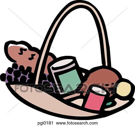 Clip Art - An illustration of a basket containing food. Fotosearch